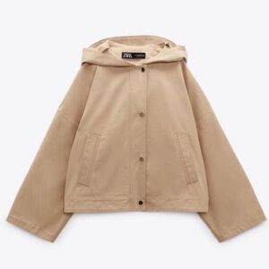 ZARA Crop Jacket with Hood - Khaki NWOT
